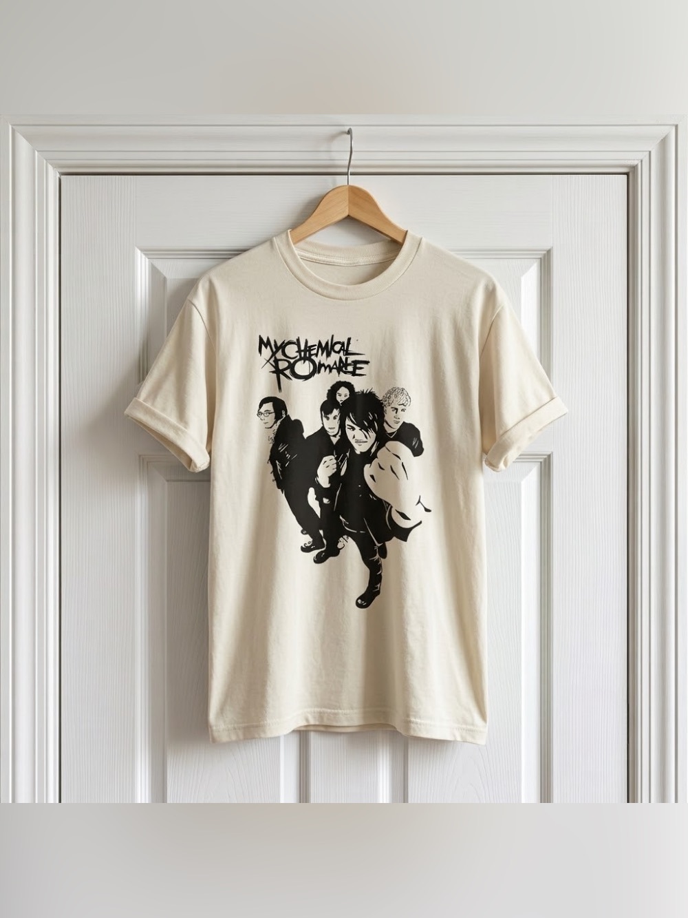 My Chemical Romance Band Photo Cream Beige Emo Punk Graphic T-Shirt